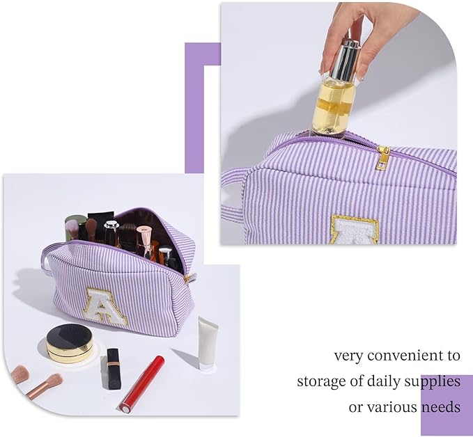 YOOLIFE Initial Makeup Bag for Women - Monogram Cute Makeup Bag Cosmetic Case Toiletry Pouch for Women Her Best Friend Sister Teacher, Personalized Birthday Gifts for Women, Purple O