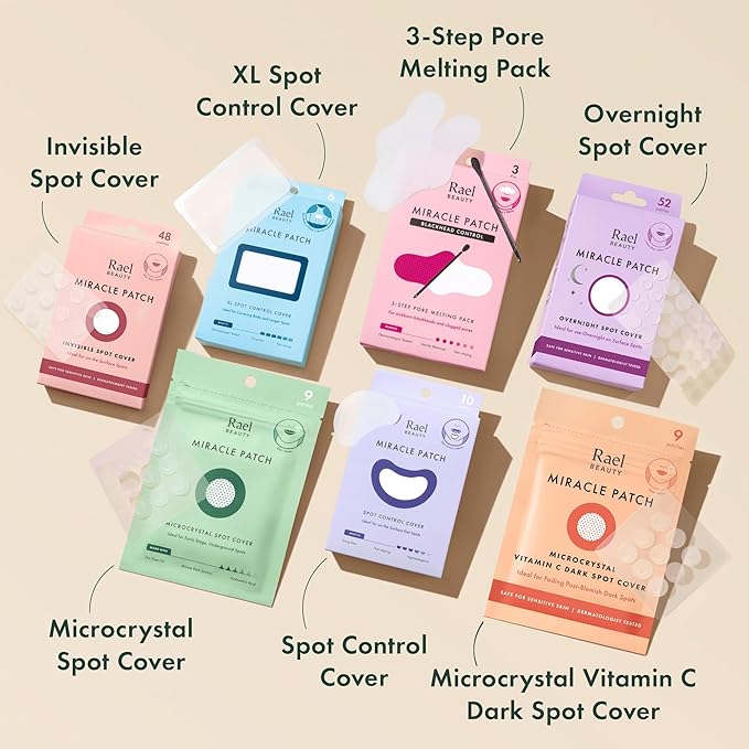 Rael Pimple Patches - Miracle Overnight Spot Cover, Thicker & Extra Adhesion, Hydrocolloid Acne Pimple Patch for Face, Zits & Blemishes, Korean Skin Care, 3 Sizes (52 Count)