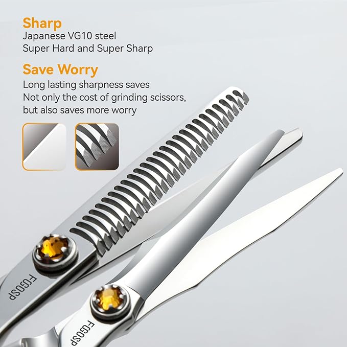 FOGOSP 6" Professional Hair Shears Set VG10 Japanese Stainless Steel Sharp Ergonomic Lightweight Regular Straight and Thinning Scissors for Barbers and Salon Professionals