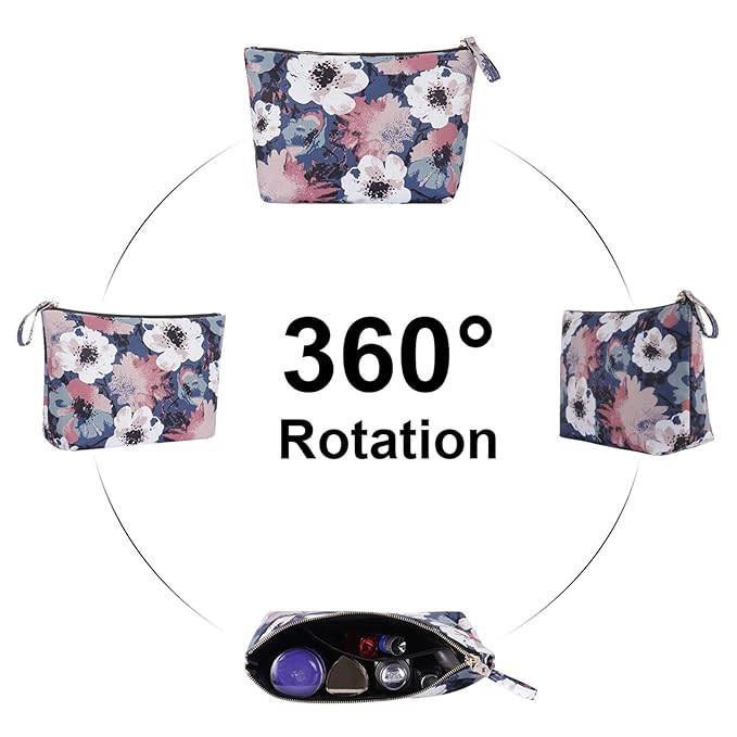 HAWEE Flower Makeup Bag for Travel Cosmetic Storage Pouch Waterproof Polyester Metal Zipper, Retro Camellia