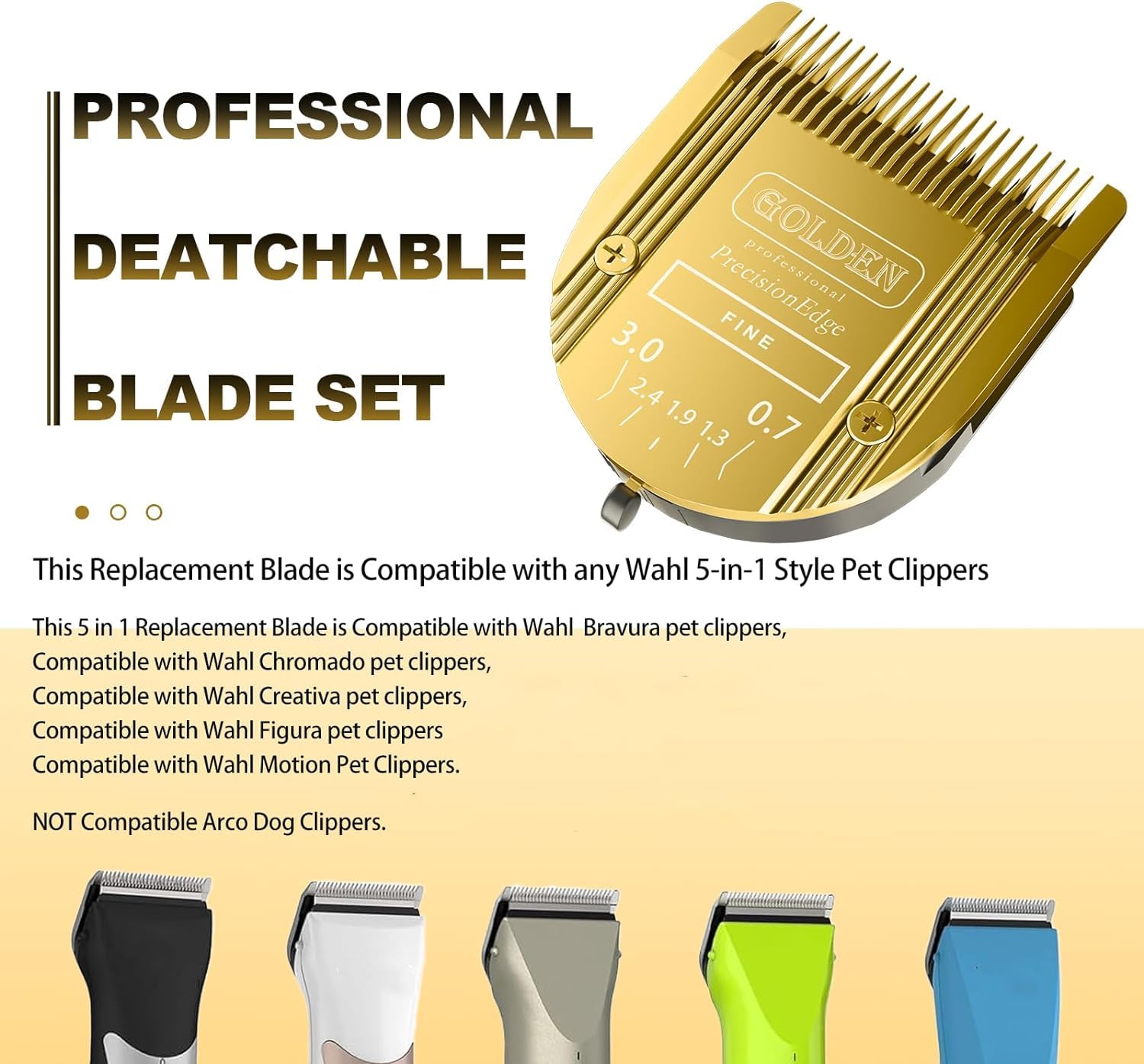 Audoc Adjustable 5 in 1 Blades Dog Grooming Blades for Wahl Bravura