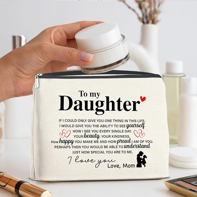 UPNEGE Makeup Bag Daughter Gifts from Mom, Gifts for Daughter Cosmetic Bag Zipper Makeup Pouch Gift for Christmas Birthday Graduation