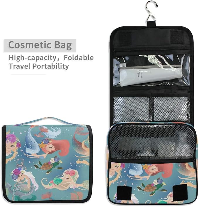 senya Hanging Travel Toiletry Bag Kit Makeup Case Cosmetics Organizer for Men Women (Mermaid Girls Princess)
