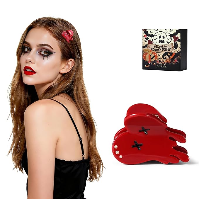 Halloween Hair Clips for Women Original Italian Claw for Girls Red Heart