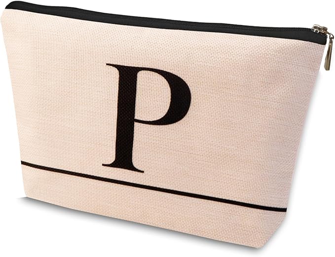 HDYHDY Letter A-Z Initial Personalized Makeup Bags, Birthday Gifts for Women, Monogrammed Gifts for Women Mom Sister Best Friend Bride Bridesmaid, Mothers Day, Christmas, Small Travel Cosmetic Bag (P)