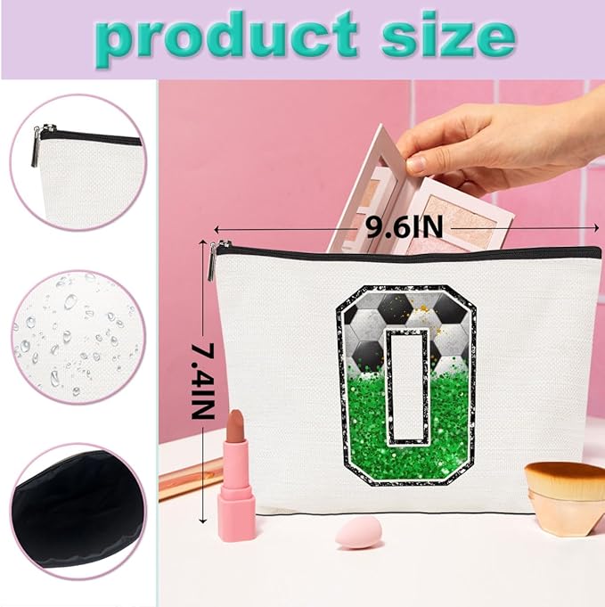 CQM Soccer Gifts Initial Makeup Bag Soccer Girl Gifts Cosmetic Bag Letter O