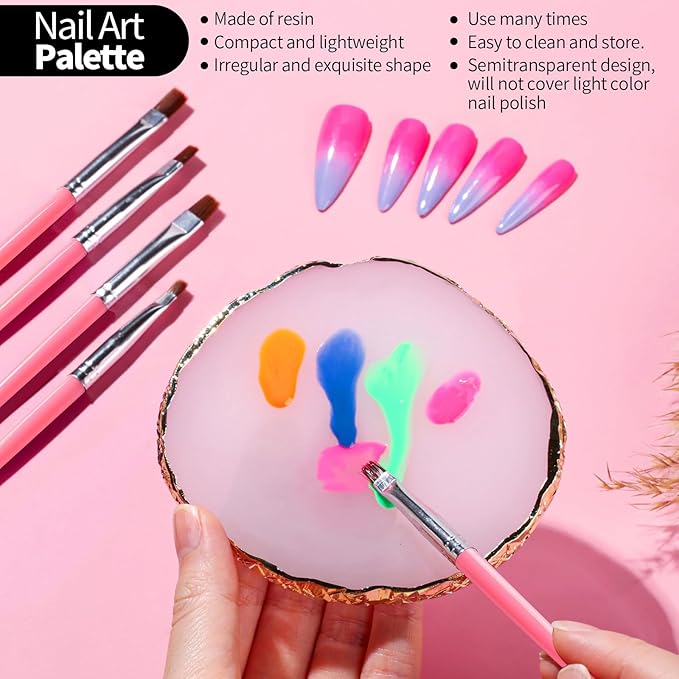 FANDAMEI Nail Art Tools, Nail Design Tools, Nail Art Brushes, Nail Brush Set With Nail Stand, Nail Holder For Painting Nails, 11PCS Nail Brushes For Nail Art, Nail Dotting Tool, Nail Art Palette, Pink