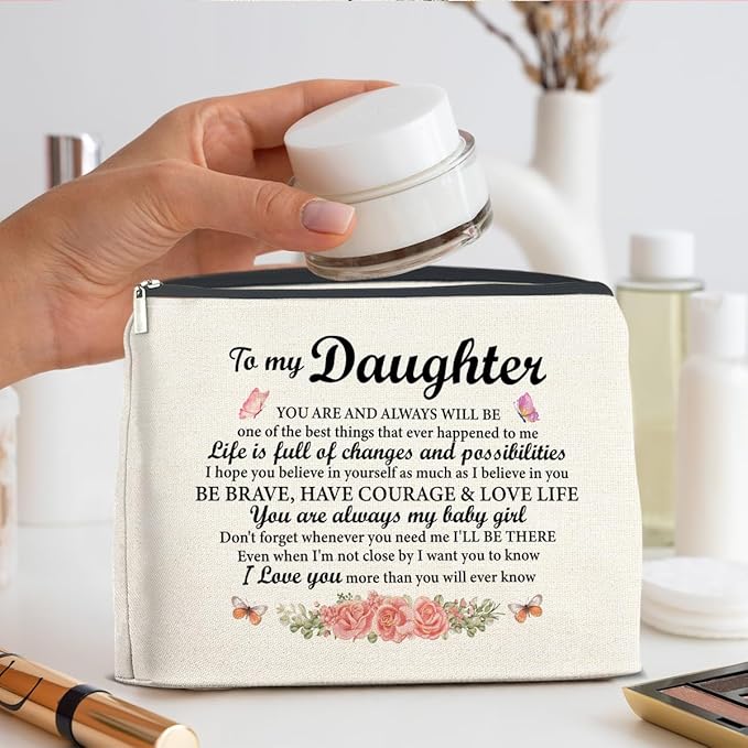 UPNEGE Daughter Gifts Makeup Bag, Gifts for Daughter Floral Cosmetic Bag Zipper Makeup Pouch Gift for Christmas Birthday Graduation