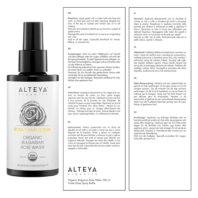 Alteya Organics Organic Rose Water Spray, 3.4 FZ