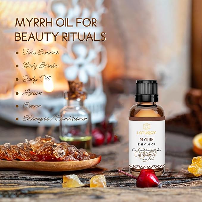 LOTUSJOY Myrrh Essential Oil, Pure Natural Myrrh Oil for Skin Hair Diffuser Room Spray DIY - 1 Oz