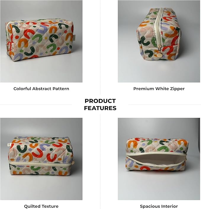 OIMEI Floral Quilted Cotton Makeup Bag for Women, Large Capacity Travel Cosmetic Pouch with Zipper, Cute Toiletry & Brush Organizer, Kawaii Makeup Storage Case – Colorful