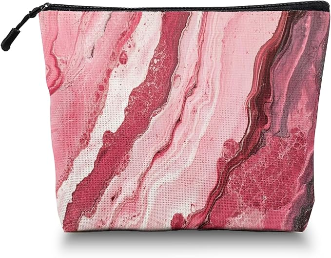 Scribesense Cosmetic Bags Travel Makeup Toilet Case Waterproof Pouch for Women Girls 6.7X9.45inches - Abstract Painting With Pink And Red Swirls