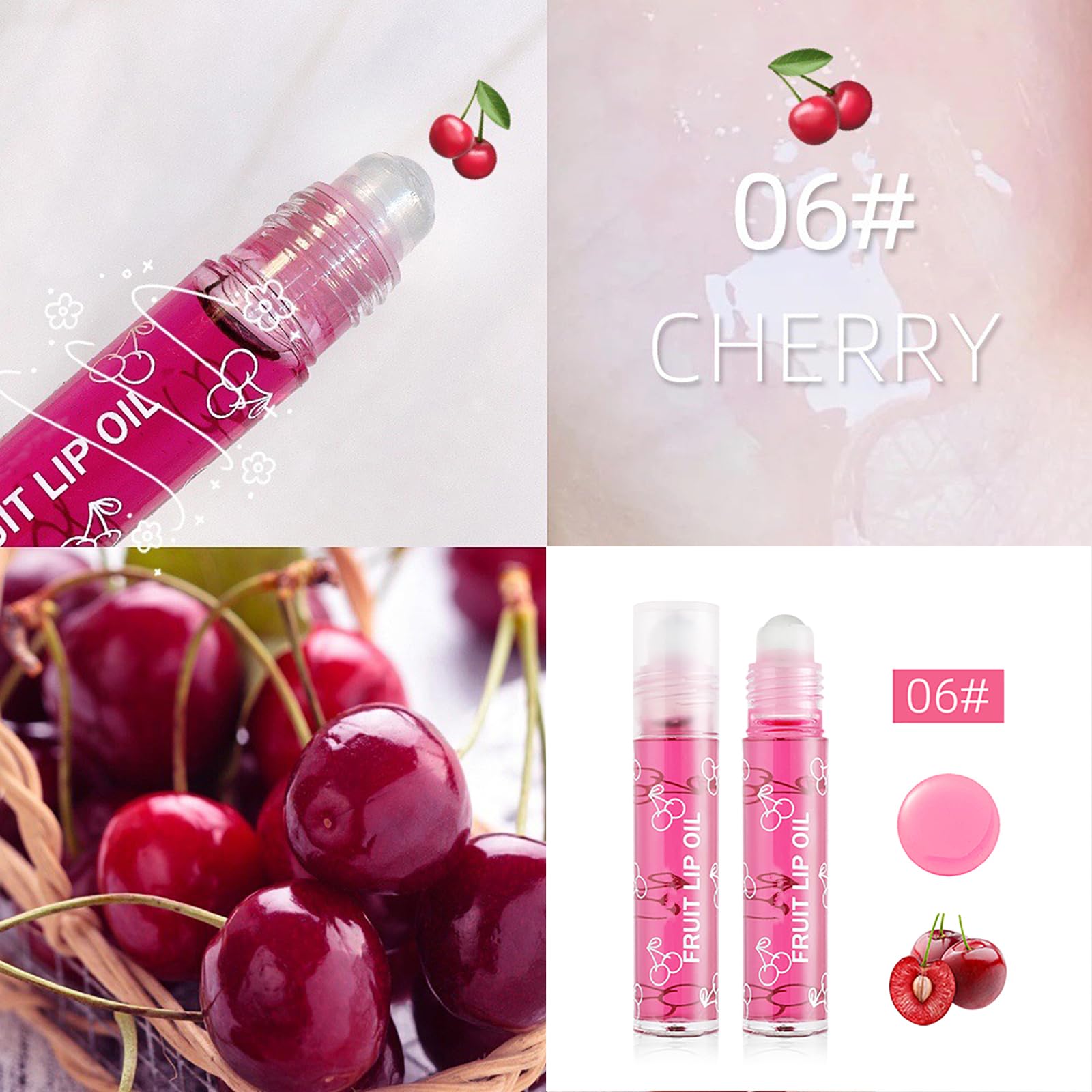 Skynest Girls Roll On Lip Gloss Set with Case, 4 Pcs Glossy Lip Make up for Kids and Teens Fruity Flavors, Kid Friendly, Party Gift, Best Friends (Pink-4, M)