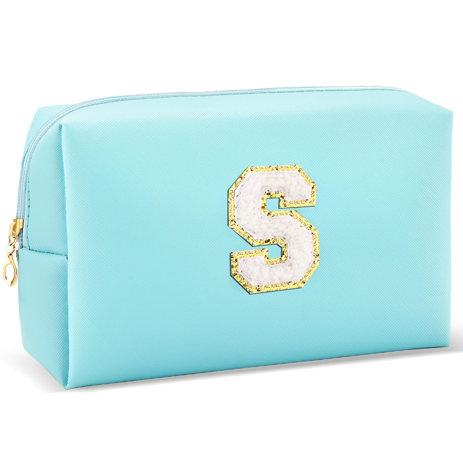 URSKYTOUS Gifts for Girls Initial Makeup Bag Personalized Cosmetic Bag with Zipper Cute Travel Toiletry Bag Waterproof PU Preppy Makeup Pouch Birthday Gift for Teen Girls Women(Blue S)