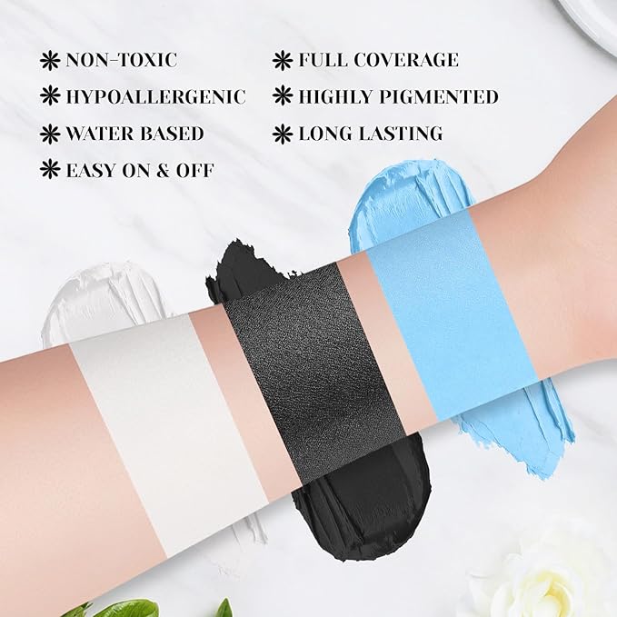 YBUETE Black White Light Blue Face Body Paint Stick Set for Halloween SFX