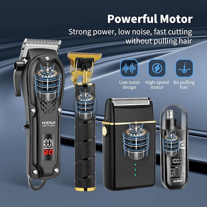 Hair Clippers for Men Professional, Cordless Complete Barber Kit with Electric Hair Clipper T-Blade Beard Trimmer Foil Shaver Nose Trimmer, Men's Hair Cutting Grooming Kit, 8 Guide Combs, Barber/Home