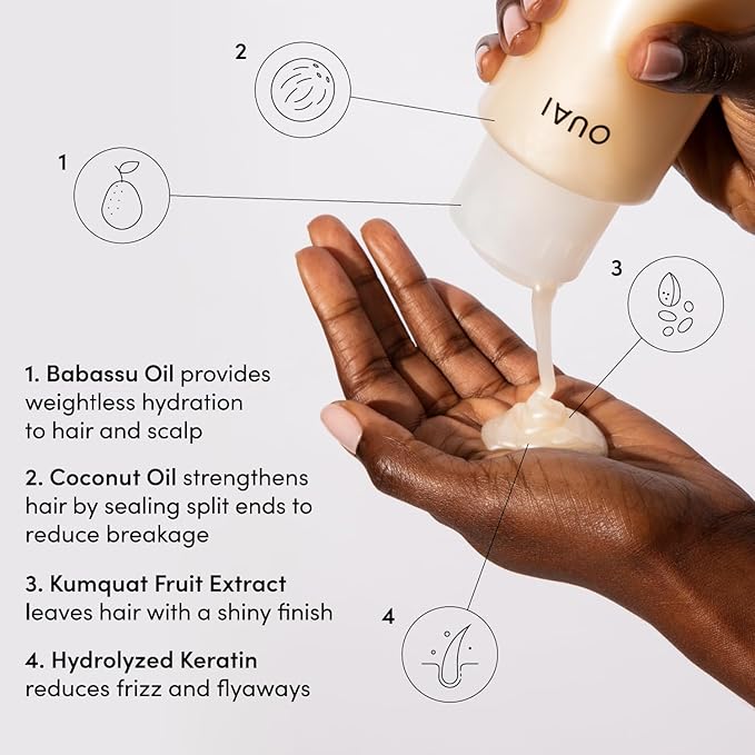 OUAI Medium Hair Shampoo - Hydrating Shampoo for Color Treated Hair & Dry Scalp - Nourishes, Strengthens, Reduces Breakage & Adds Shine - Coconut Oil, Babassu, Keratin - Sulfate Free, 10 Oz