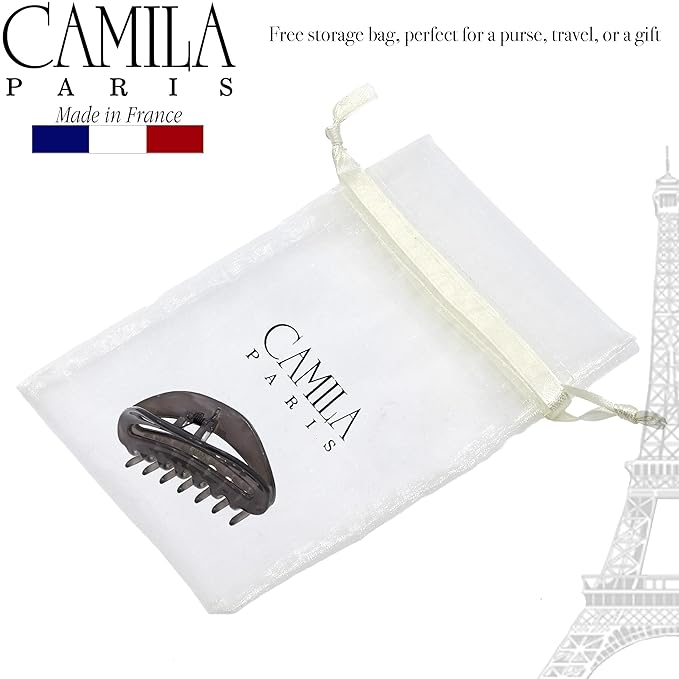 Camila Paris CP3124 French Hair Clips for Women, 3.5" Gray, Large Claw Clip Strong Hold All Day, No Damage No Slip Claw Clips for Thick Curly Wavy Fine Straight Hair, Jaw Clip Made in France