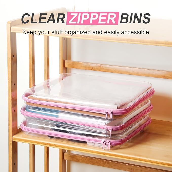Hoolerry 3 Pcs Clear Hard Zipper Case Hard Plastic Zipper Pouch Makeup Bag Portable Travel Organizer for Cosmetics, Office Supplies, Documents & Toiletries(Pink,L)