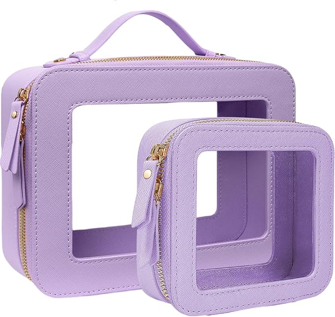 2Pcs Travel Clear Makeup Bag, Purple Mahjong Tile Bag Cosmetic Case with Zipper Portable Makeup Pouch Toiletry Bag Women Traveling Cosmetic Organizer Storage Bag Car Organizer Car Essentials for Women