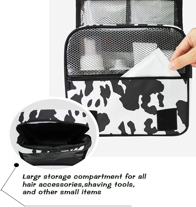 senya Hanging Travel Toiletry Bag Kit Makeup Case Cosmetics Organizer for Men Women (cow pattern)