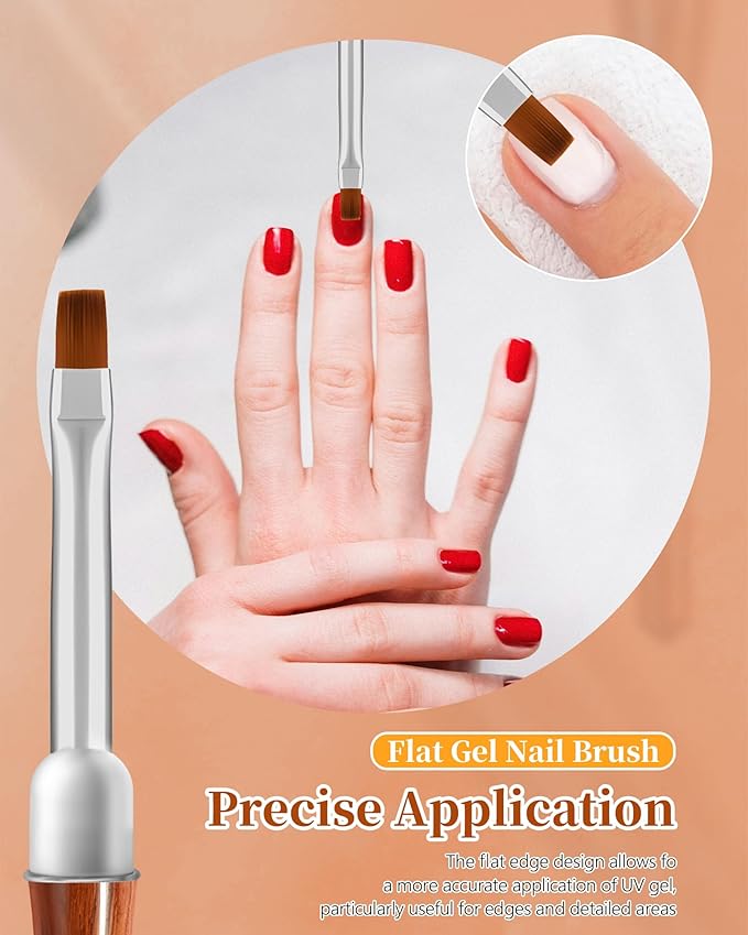 AMilHiTon 3PCS Nail Polish Clean Up Brush, Round/Angled/Flat, Wood Color