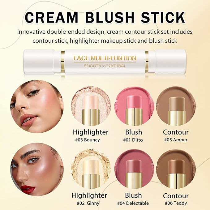 IONSGAKO 6 Colors Double-ended Cream Contour Stick Makeup Kit, Set A