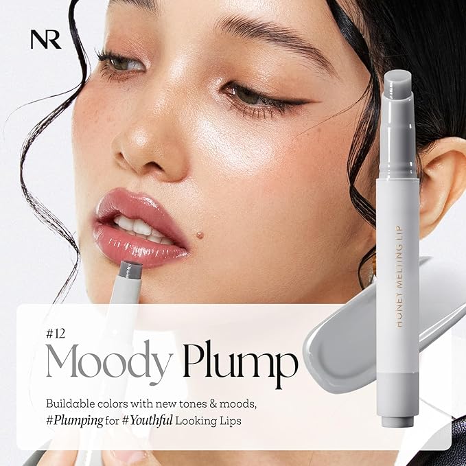 Nature Republic HONEY MELTING LIP PLUMPING (12 GRAY) | SOFT LIP STICK Moody Plump Hydrating Gloss, Moisturizing balms, Volumizing formula,Nude & Sheer tint, Glowy Finish, korean make up