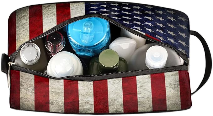 Pardick Travel Toiletry Bag for Women Men Retro American USA Flag Lightweight Cosmetic Makeup Bag Organizer Waterproof Shaving Bag Dopp Kit with Large Capacity for Toiletries and Shaving Accessories