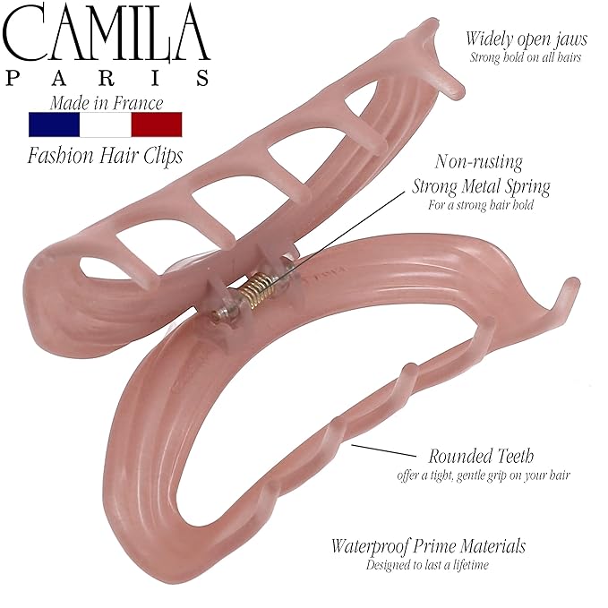 Camila Paris CP3530 French Hair Clips for Women, 3" Pink, Medium Claw Clip Strong Hold All Day, No Damage No Slip Claw Clips for Thick Curly Wavy Fine Straight Hair, Jaw Clip Made in France