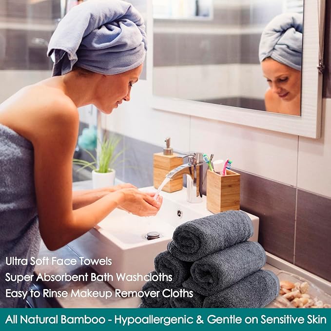 Wash Cloths 6 Pack,Reusable Face Towel for Sensitive Skin,13''x13'',Grey