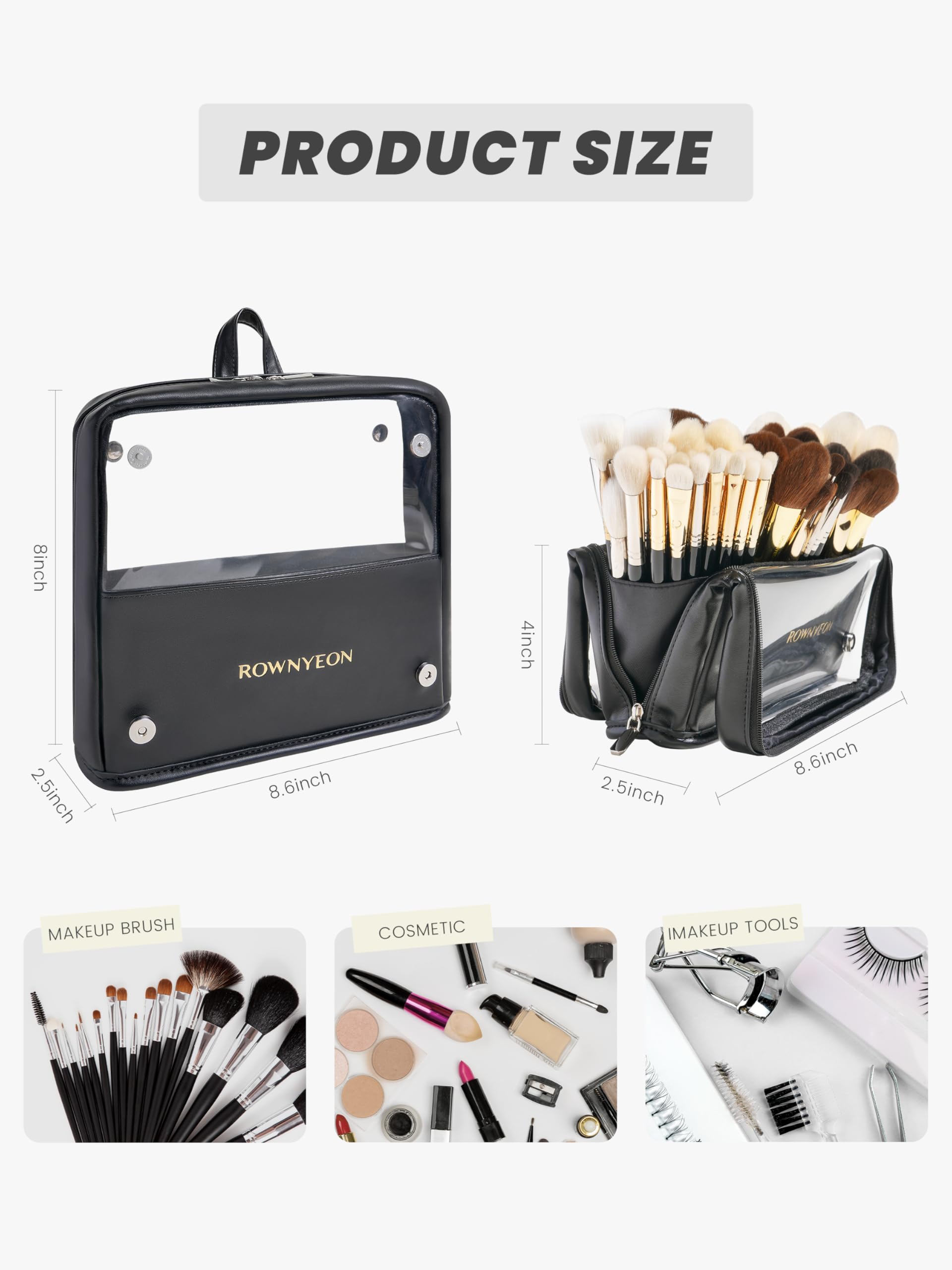 ROWNYEON Makeup Brush Bag, High Capacity Stand-Up Makeup Brush Holder, Travel Professional Cosmetic Bag Artist Organizer Bag Large Makeup Brush Case with Adjustable Divider (Brushes Not included)