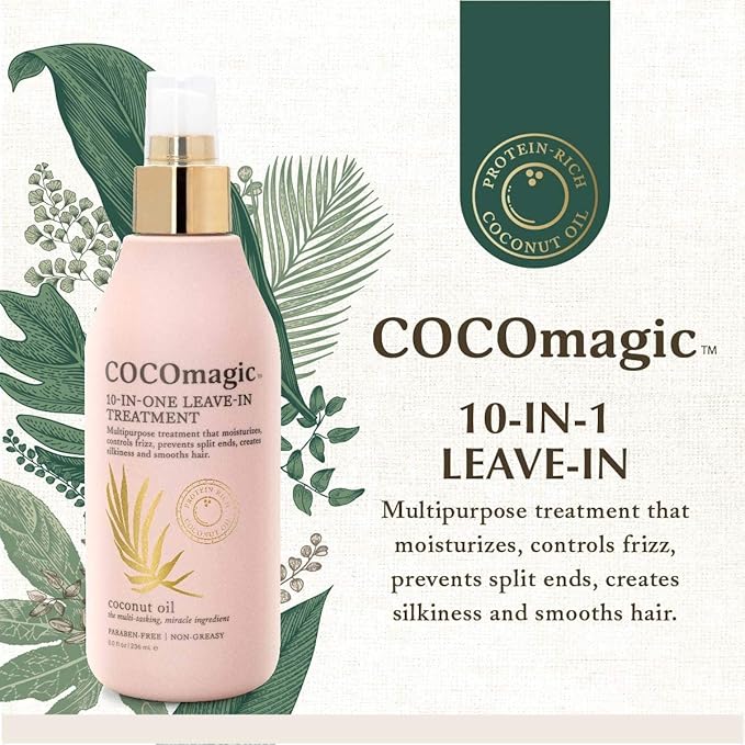 Cocomagic 10-in-1 Leave-in Hair Treatment with Coconut Oil | Hydrate, Detangle, Prevent Frizz | Smooths, Creates Silkiness | Gentle for All Hair Types | Paraben Free (8 oz)