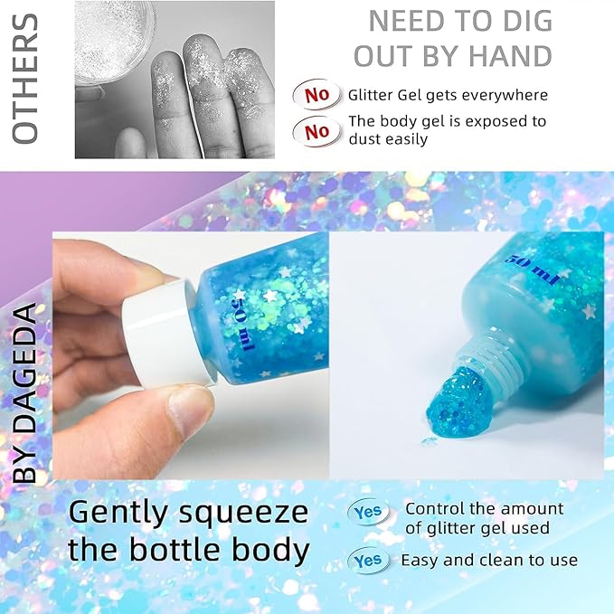 DAGEDA Lake Blue Body Glitter Gel, Sparkly Hair Face Glitter Makeup