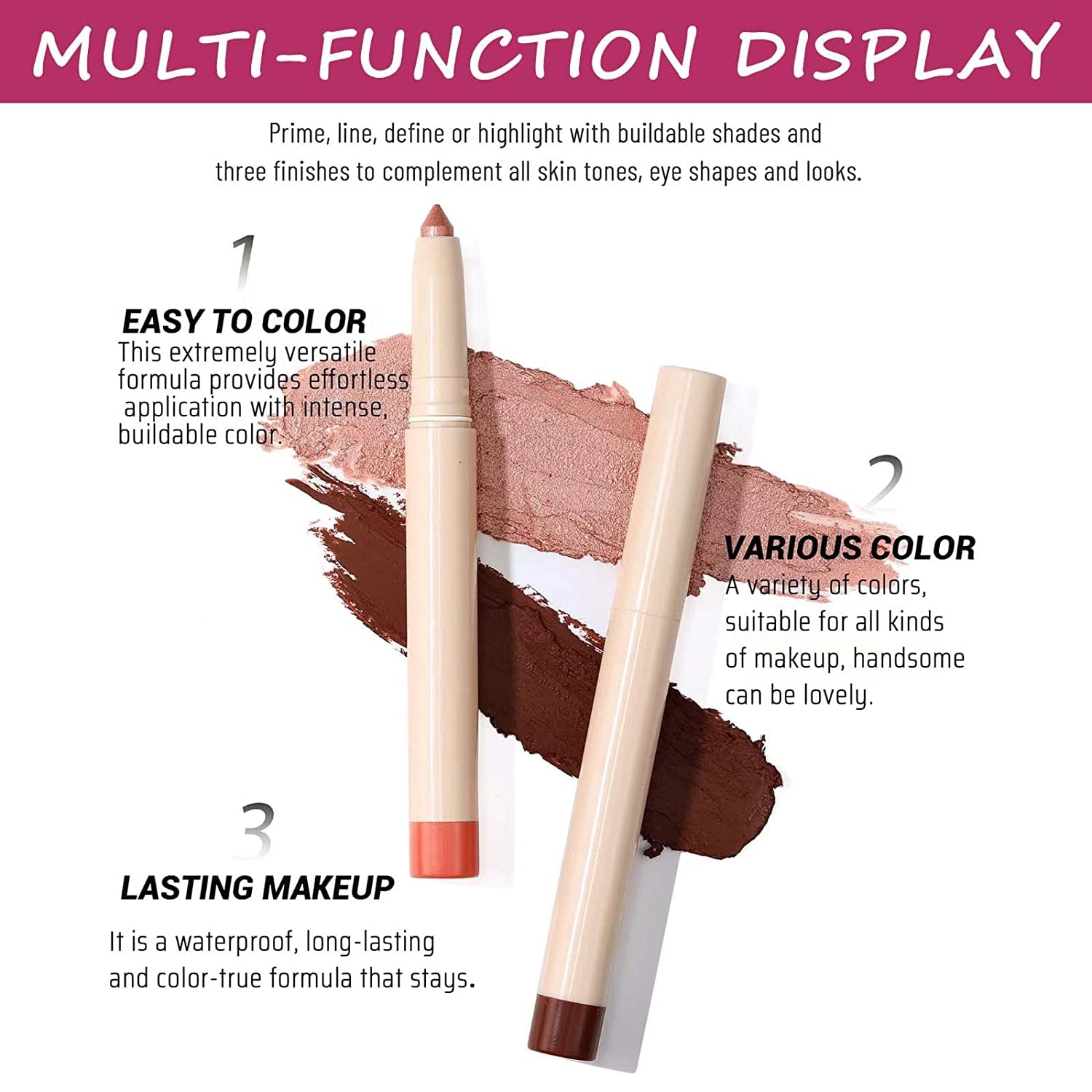 SAUBZEAN Eyeshadow Pencil Makeup, Waterproof Hypoallergenic Long Lasting Crayon, Highlighter Matte Cream Eye Shadow Stick, Glitter Primer Palette Shimmer Eyeliner Pen, Enthusiasm Matte