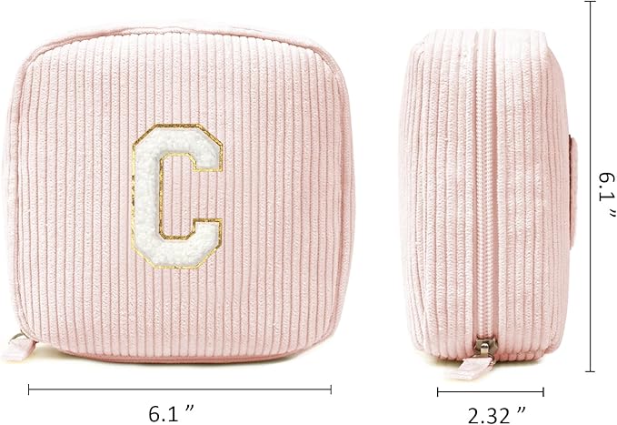 Birthday Gifts for Women Personalized Mini Makeup Bag Cosmetic Bag Travel Toiletry Bag Gifts for Girlfriend Bridal Shower Preppy Stuff for Teen Girls 15 14 13 Year Old Girl Gifts(Letter C, Pink)