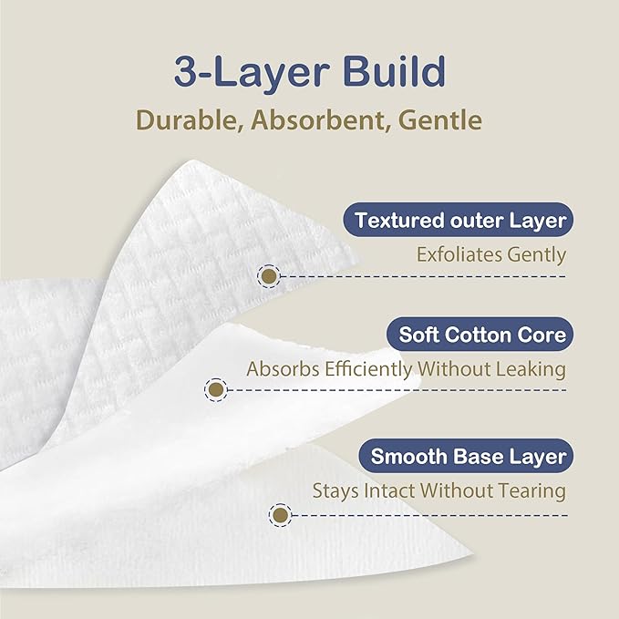 Ourmed Life Large Cotton Pads for Face, 3 x 3 Makeup Remover Pads, 60 ct