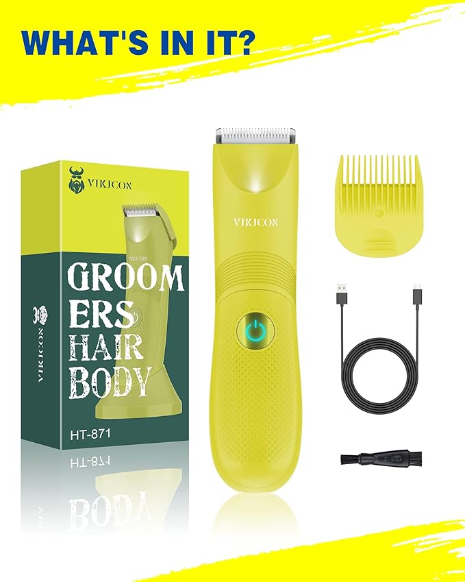 Unisex Hair Trimmer with Adjustable Guards, Cordless Electric Razor, Yellow