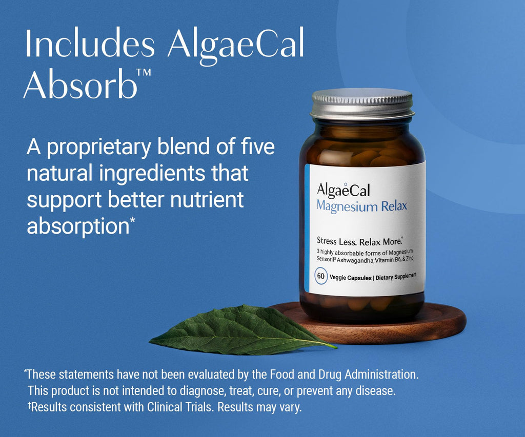 AlgaeCal Magnesium Relax for Sleep, Stress, & Cortisol Support, 60 Caps