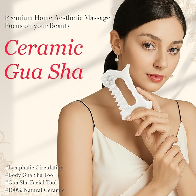 Worive 9 in 1 Ceramic Body Gua Sha Facial Tool, Korean Face Body 괄사