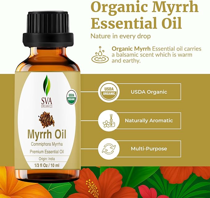 SVA Organic Myrrh Essential Oil in Glass Bottle, 1/3 Fl Oz (10 ml)