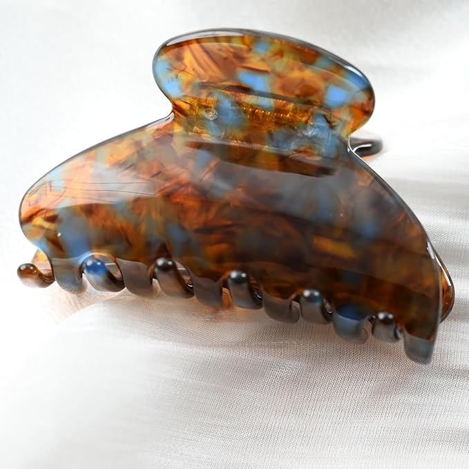 Prettyou Handmade Celluloid Acetate French Design Barrettes Tortoise Shell Claws Hair Claw Luxury Fashion Accessories Hair Clip for Women (brownblue)