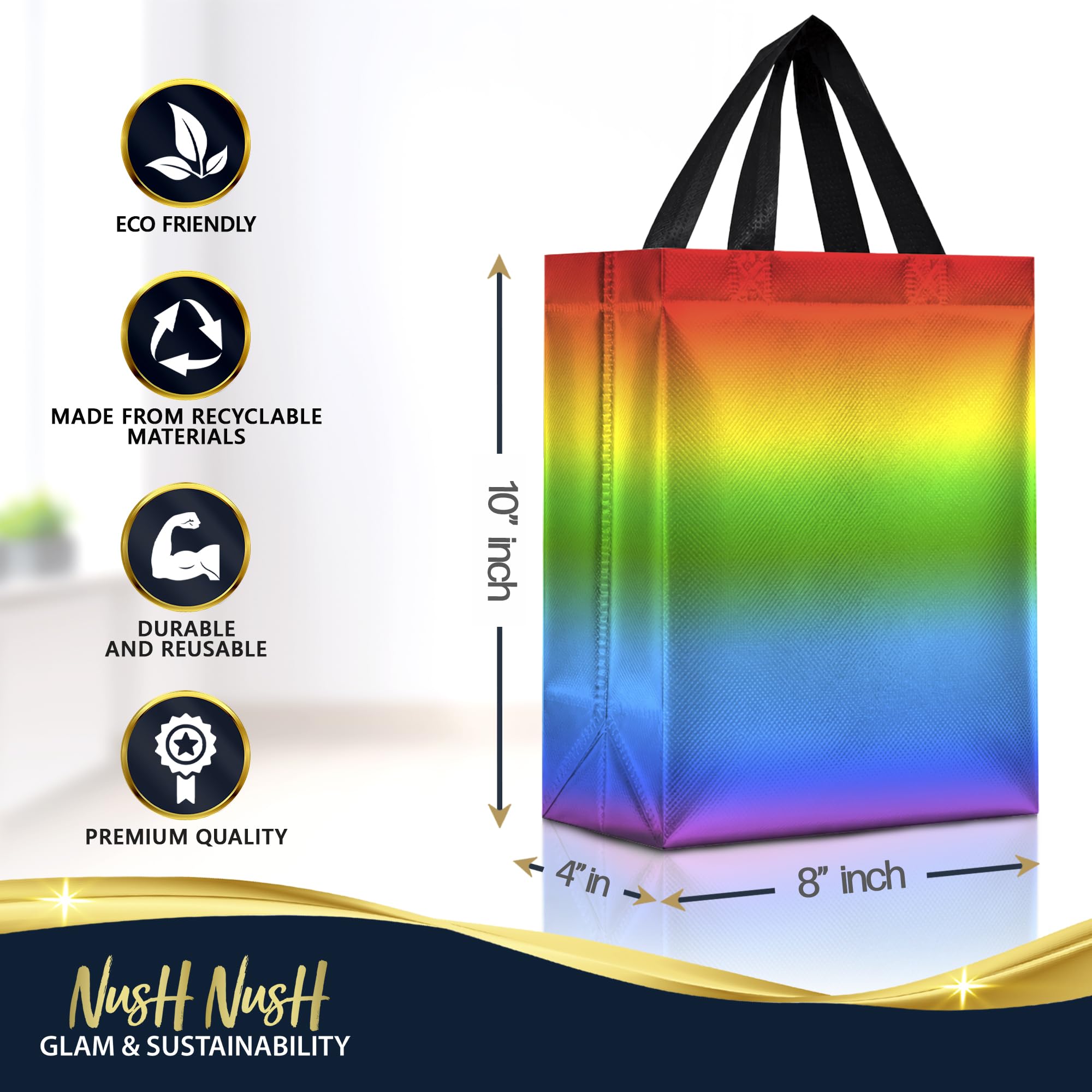 Nush Nush Medium Rainbow Gradient Mix Gift Bags, 8 x 4 x 10, Set of 12
