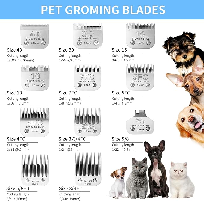 MEMIRY 3 Pcs Size 7FC Detachable Dog Grooming Blades, Compatible with Andis, Oster A5, Wahl KM10 Series Clippers, Cut Length 3.2mm, Silver (7FC 3.2mm, 3Packs)