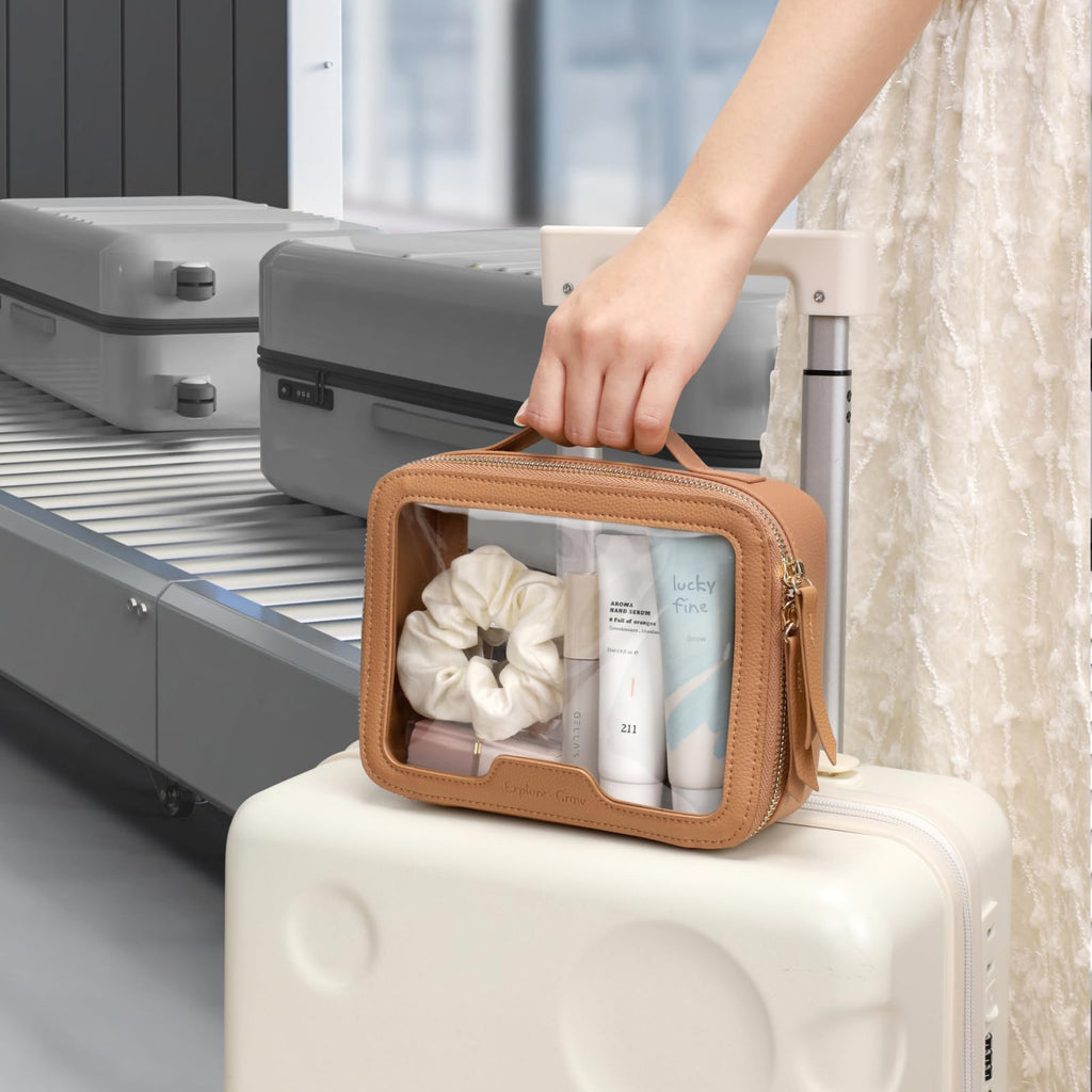PACKISM Clear Makeup Bag - PU Leather TSA Approved Toiletry Bag