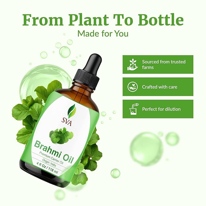SVA Brahmi Oil - 4 Fl Oz - for Face, Skin Care, Hair Care, Scalp Massage & Body Massage – Carrier Oil with Dropper