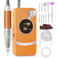 Electric Nail Drill Professional, Portable Rechargeable 35000 RPM - Cordless Electric Nail File Machine Kit for Acrylic Gel Polishing Removing, Manicure at Home DIY & Salon (Orange)