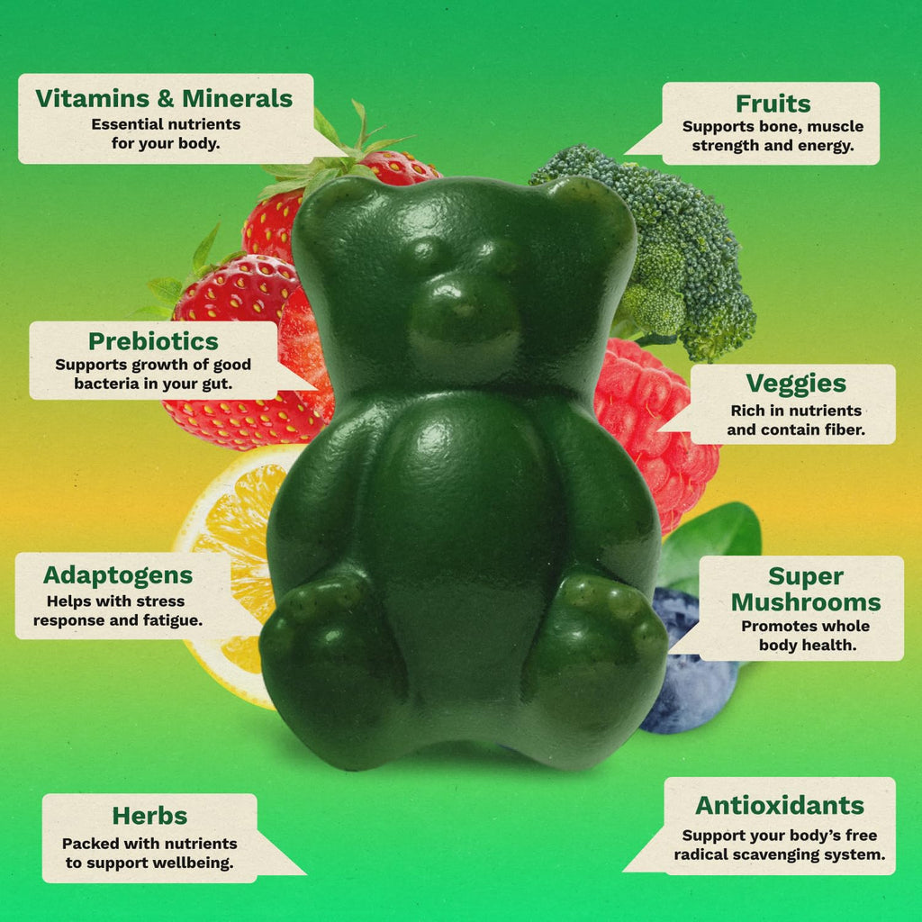Gruns Adult Greens Gummies & Daily Multivitamin, Prebiotic Fiber, 28 ct