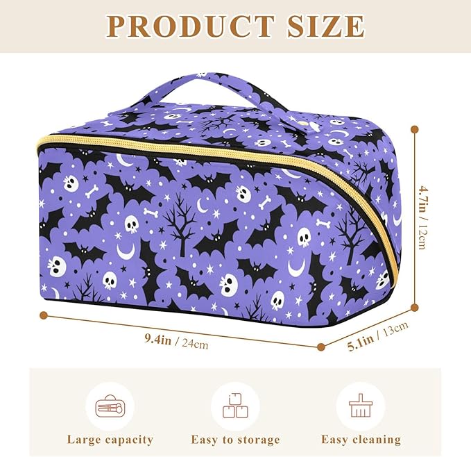 MNSRUU Makeup Organizer Bag, Halloween Bat Travel Makeup Bags Makeup Vanity Case Large Capacity Rhombus Cosmetic Toiletry Bag for Girl Women Ladies