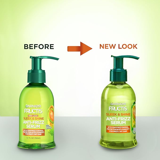 Garnier Fructis Sleek & Shine Anti-Frizz Hair Serum for Frizzy, Dry Hair, Leave-In Argan Oil Infused Formula with Up to 72HRs of Frizz Control, Smooths Flyaways & Boosts Hair Shine, 5.1 Fl Oz